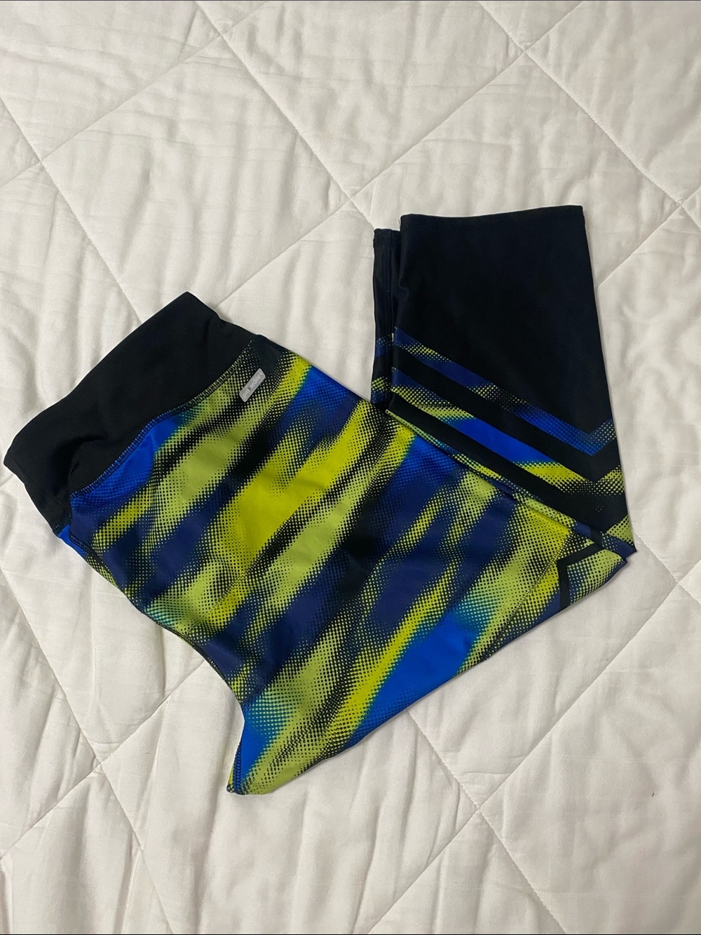 Danskin Now Blue and Lime Green Striped Leggings L 12-14